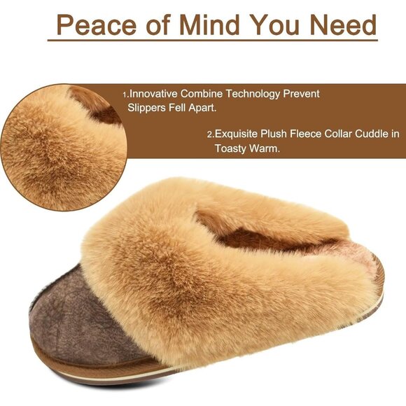 🆕Women Brown Suede Fluff Dual Memory Foam Arch Support Warm Scuff Slipper - Picture 6 of 10